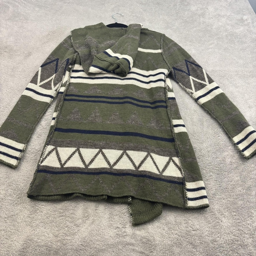 Elan Cardigan Wool Blend Sweater Womens S Olive Green Hooded Aztec Boho Goblin - Picture 2 of 16